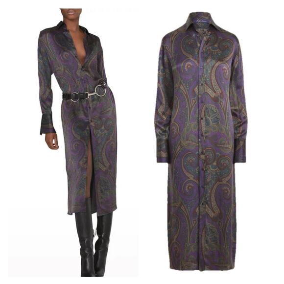 Ralph Lauren Purple Label Dresses & Skirts - Ralph Lauren Collection Purple Label Maxi Shirt Dress Paisley Button Up Silk 4 S